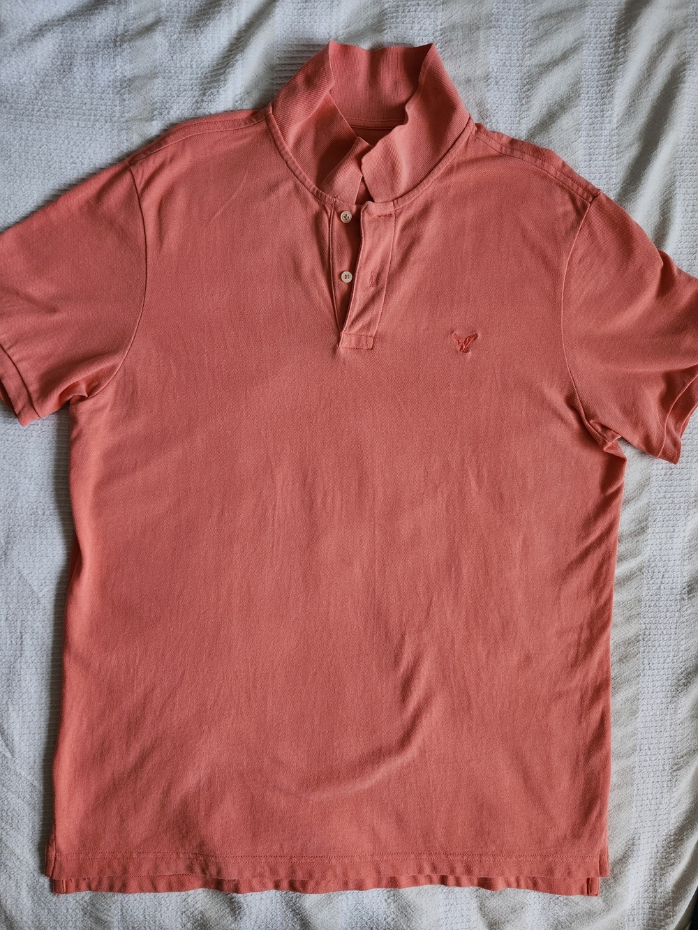 American Eagle Outfitters Men's Coral Short-Sleeve Polo 100% Cotton Large